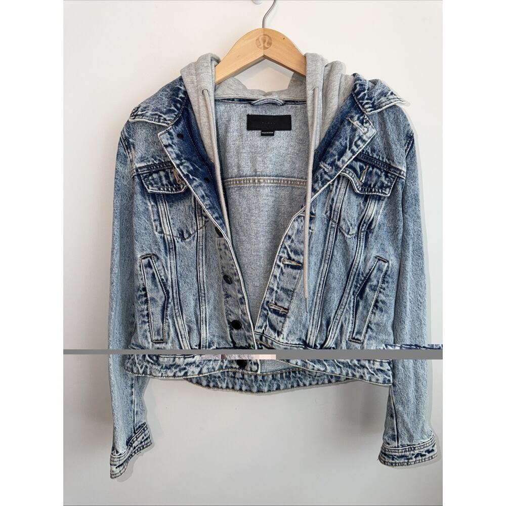 Blank NYC Denim And Gray Detachable Sweatshirt Hood Jacket Size Small Button